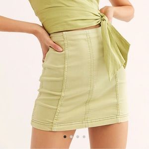Free People modern femme denim mini matcha latte